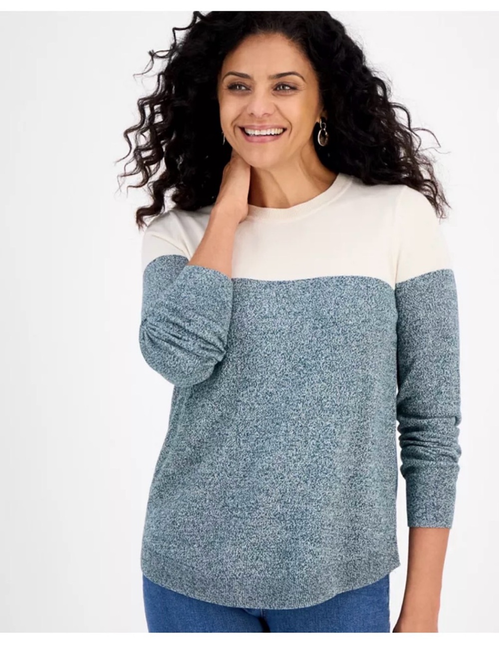 Style & Co. Two-Tone Crewneck Sweater in Nova Marl Petite Medium